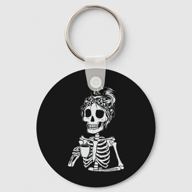 Chaveiro Skeleton Bebendo Café Dia de as Bruxas engraçado S (Frente)