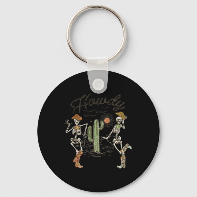 Chaveiro Skeleton Dançando Howdy Skeleton Cowboy Boots Hat (Frente)