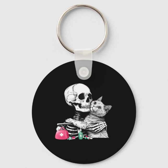Chaveiro Skeleton de Dia das Bruxas Abraçado Cat Vet Tech V (Frente)