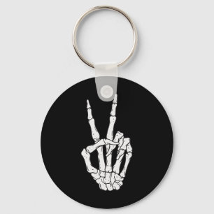 Chaveiro Skeleton Engraçado Manda Sinal de Paz Amor Cos Hal