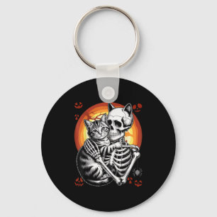 Chaveiro Skeleton Hugging Cat Lover Halloween Engraçado Rou