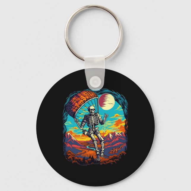 Chaveiro Skeleton Paragliding Skydiving Halloween Spooky (Frente)
