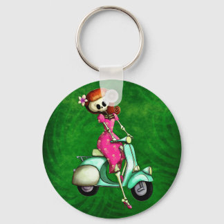 Chaveiro Skeleton Pin Up Girl no Patinete