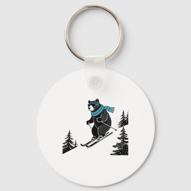Chaveiro Skiing Bear, Funny Wintersports, Dad Ski Slope, Fu (Frente)