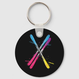 Chaveiro Skiing, Design vibrante, T-shirt de esquis cruzado