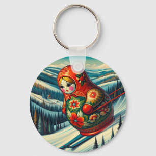 Chaveiro Skiing Matryoshka Doll Winter Snow
