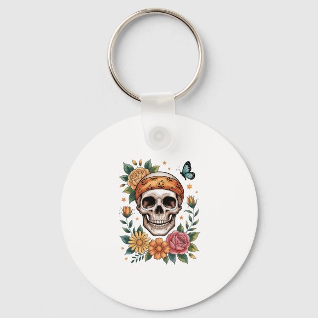 Chaveiro Skull Floral Halloween Spooky (Frente)