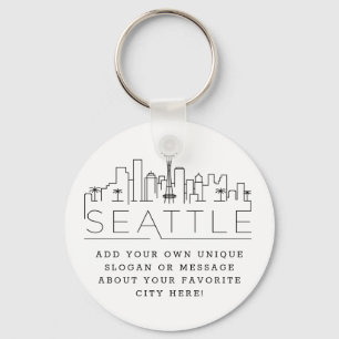 Chaveiro Skyline Estilizado de Seattle  Slogan Personalizad
