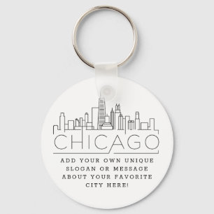 Chaveiro Skyline Estilizado em Chicago  Slogan Personalizad