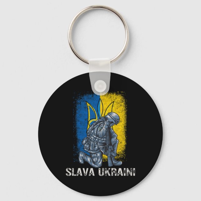 Chaveiro Slava Ukraini Glória à Ucrânia Tridente Pró-Ucrâni (Frente)
