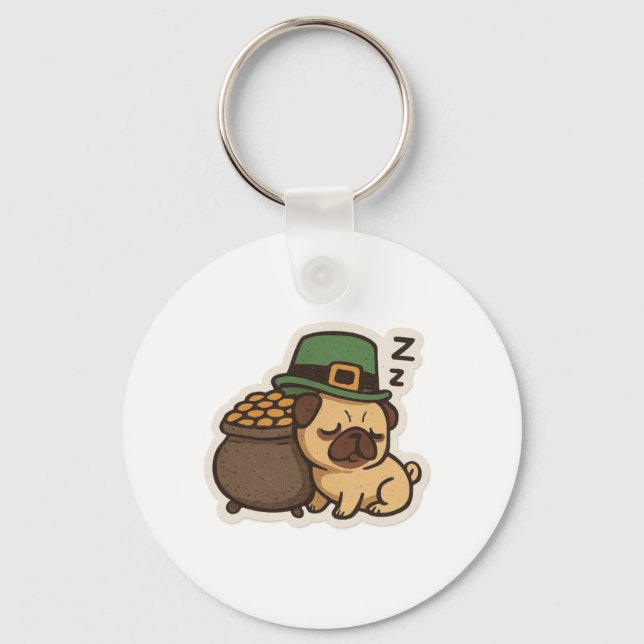 Chaveiro Sleepy Pug Guardian St.Patrick's Day (Frente)