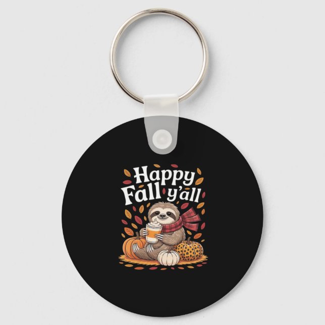 Chaveiro Sloth segurando picha de abóbora feliz outono (Frente)