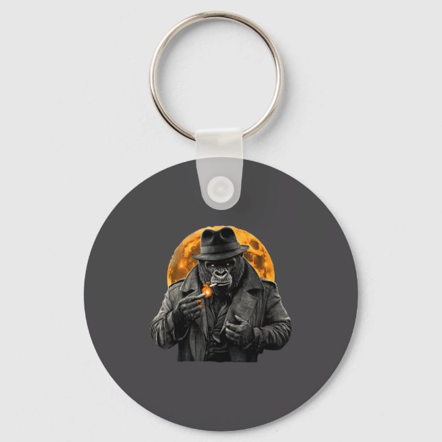 Chaveiro Smoking Gorilla In Trench Coat With Orange Moon Ar (Frente)