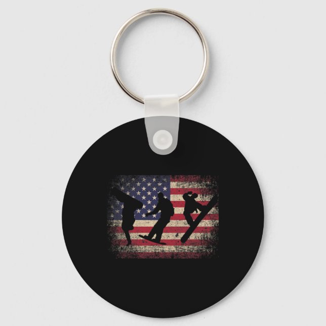 Chaveiro Snowboard 4 De Julho Gift American Flag - Ski Sno (Frente)