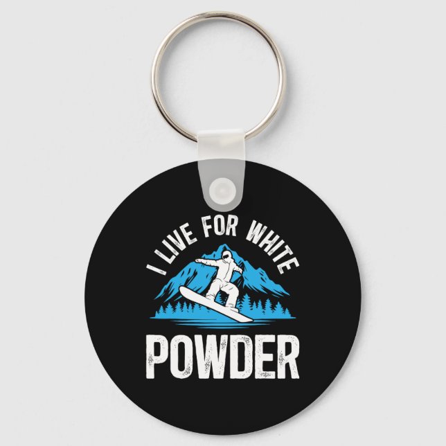 Chaveiro Snowboard I Live For White Powder Snowboarder S (Frente)
