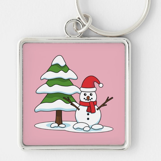 Chaveiro Snowman com Snowy Pine Tree (Frente)