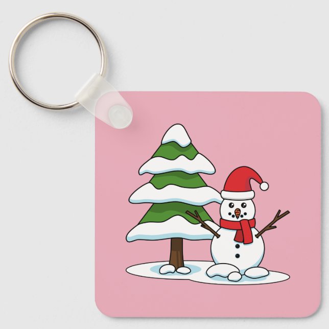 Chaveiro Snowman com Snowy Pine Tree (Frente)