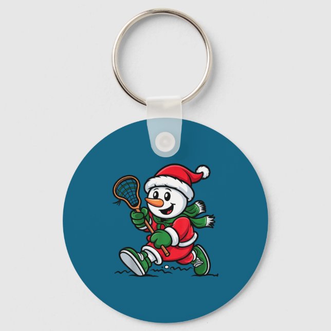 Chaveiro Snowman Santa Hat Playing Lacrosse Christmas Playe (Frente)