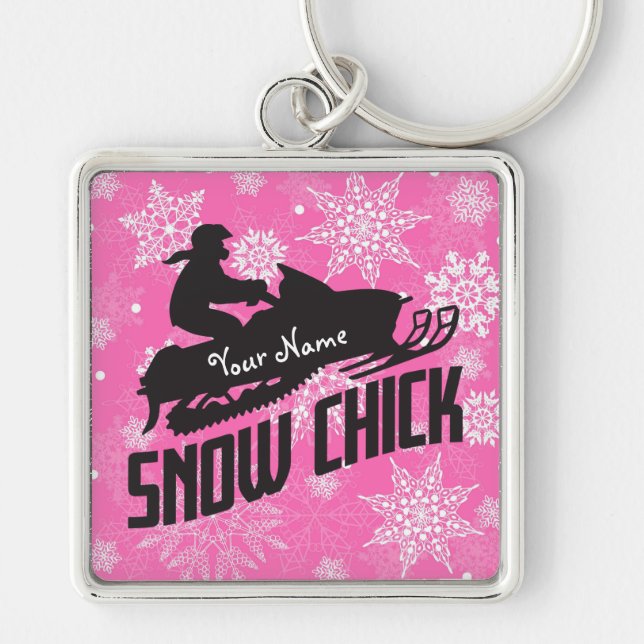 Chaveiro Snowmobile Snow Pintinho Rosa Floco de Neve (Frente)