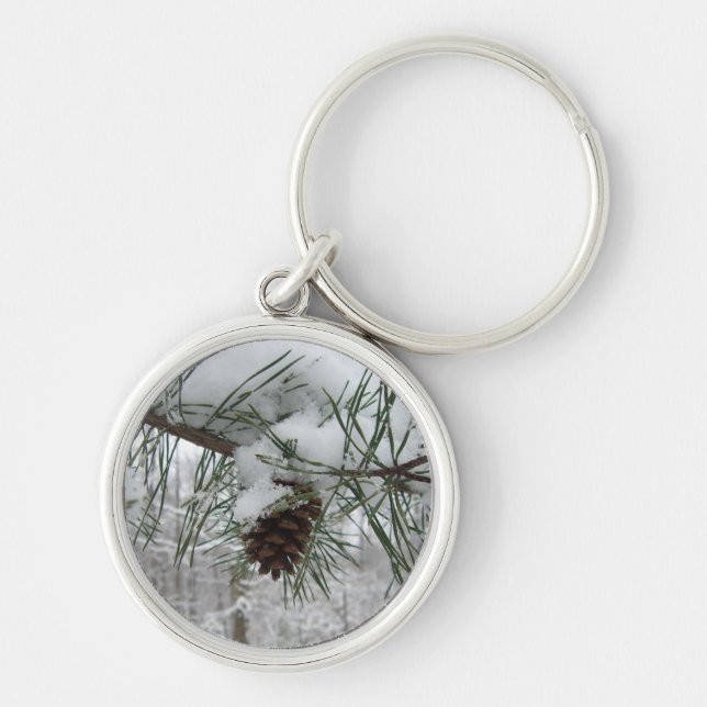 Chaveiro Snowy Pine Branch Winter Nature Fotografia (Frente)