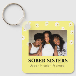 Chaveiro Sober Sisters Cute Custom Name & Date Daisy