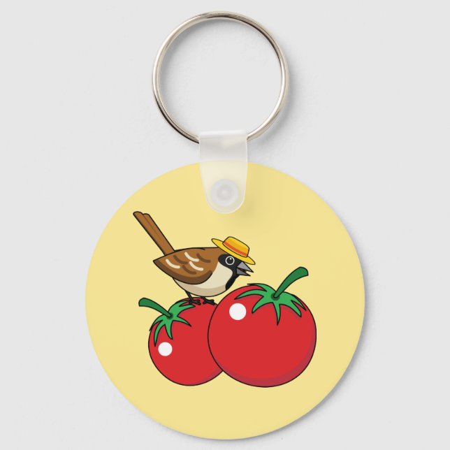 Chaveiro Sobreposição Orgânica Comendo Tomate Vermelho (Frente)