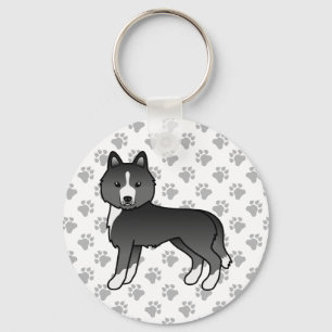 Chaveiro Sobretudo Negra Branca de Cartoon Siberiana Cão e 