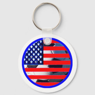 Chaveiro Soccer Ball & USA Flag2 MUSEUM Zazzle Blue-C