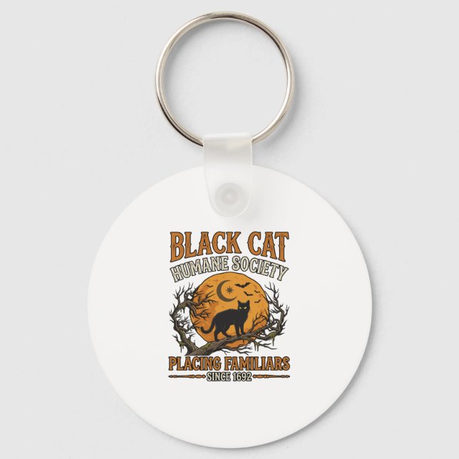 Chaveiro Sociedade Humana Black Cat Halloween Lua Cheia Mor (Frente)