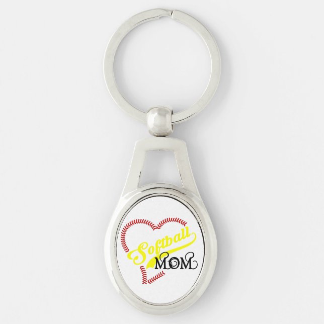 Chaveiro Softball Mamãe Seam Stitch Heart Seams Bal Key Cha (Frente)