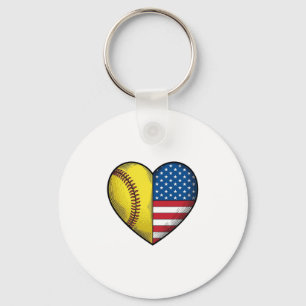 Chaveiro Softbol EUA Bandeira Coração Design Vetorial Vinta