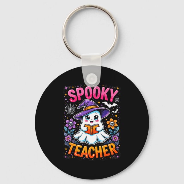 Chaveiro Soky Teacher Cute Ghost Reading Book Funny Hallo  (Frente)