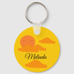 Chaveiro Sol Laranja no Céu Dourado: