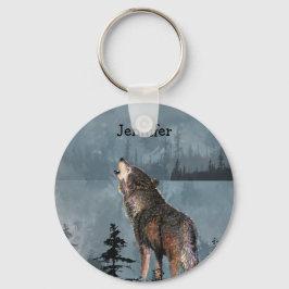 Chaveiro Solitário de nome personalizado Wolf Howling em to