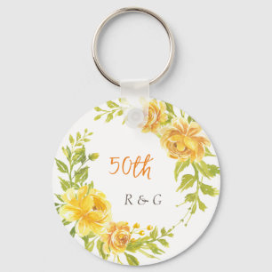 Chaveiro Solo Amarelo de Flor 50º Monograma de Casamento