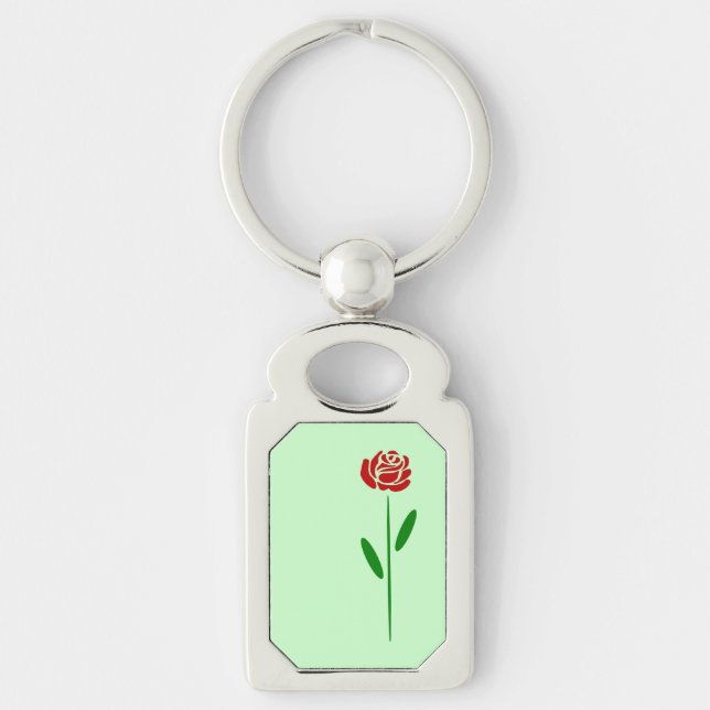 Chaveiro Solteiro Art Deco Rosa vermelha Folhas verdes e Pe (Frente)