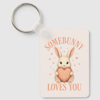 Chaveiro Somebunny Loves You Cute Bunny on Soft Blush