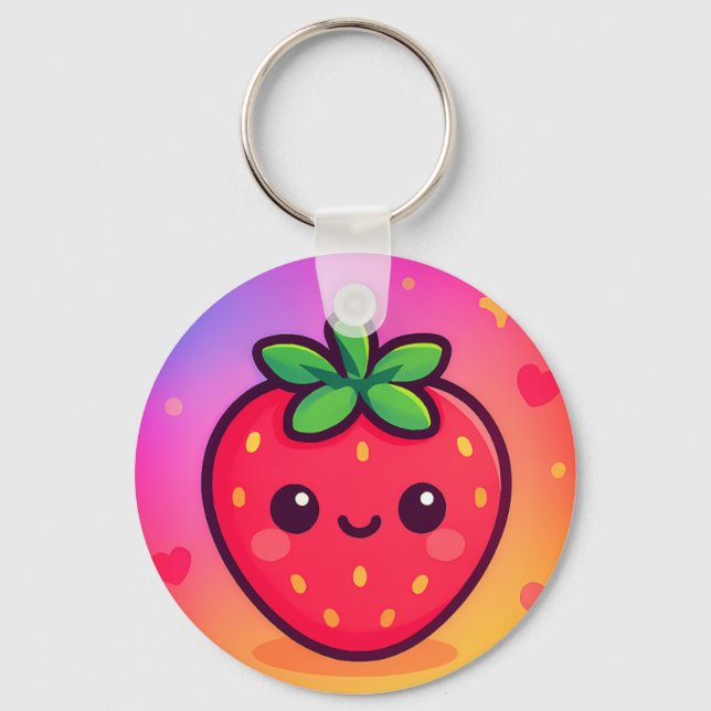 Chaveiro Sorrindo Kawaii Strawberry no moinho de gradiente  (Frente)