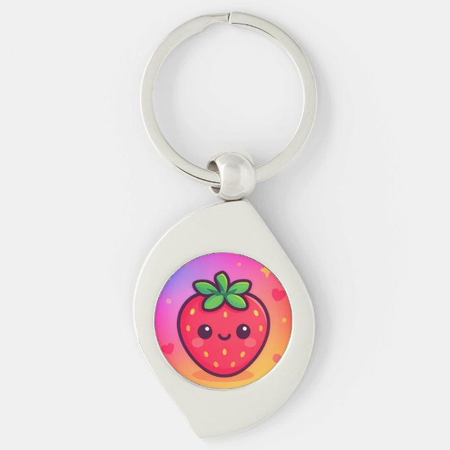 Chaveiro Sorrindo Kawaii Strawberry no moinho de gradiente  (Frente)