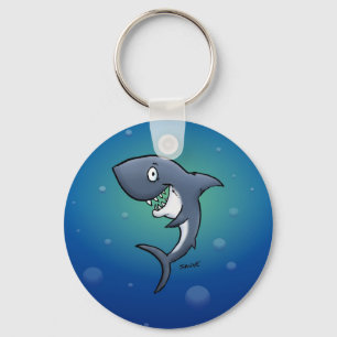 Chaveiro Sorrindo Tubarão Engraçado em Fundo Azul