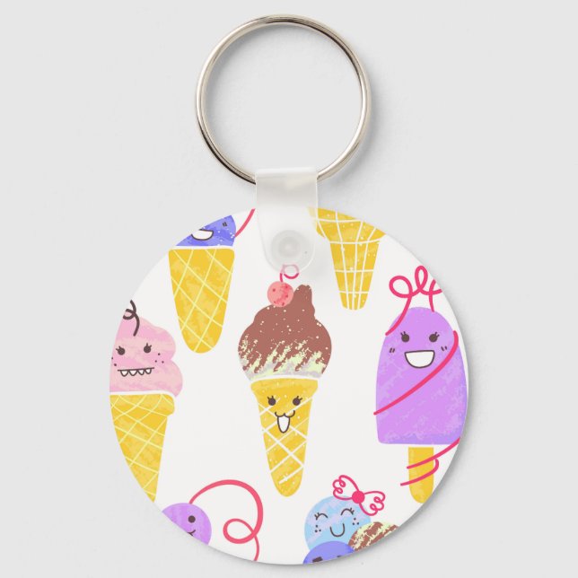 Chaveiro Sorvetes Kawaii, um padrão bonito e perfeito. (Frente)