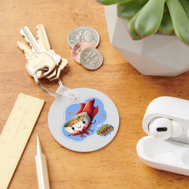 Chaveiro Souper Hero, Super Hero Soup Pun | (Mesa)