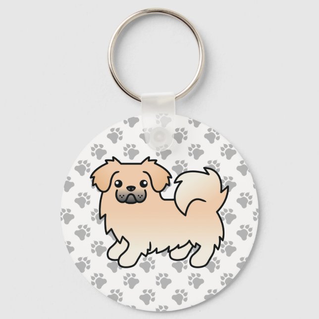 Chaveiro Spaniel Tibetano Creme Cachorro Cartoon Fofo (Frente)
