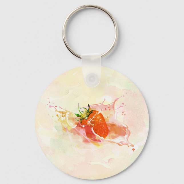Chaveiro Splash de Creme de Morango! Aquarela (Frente)