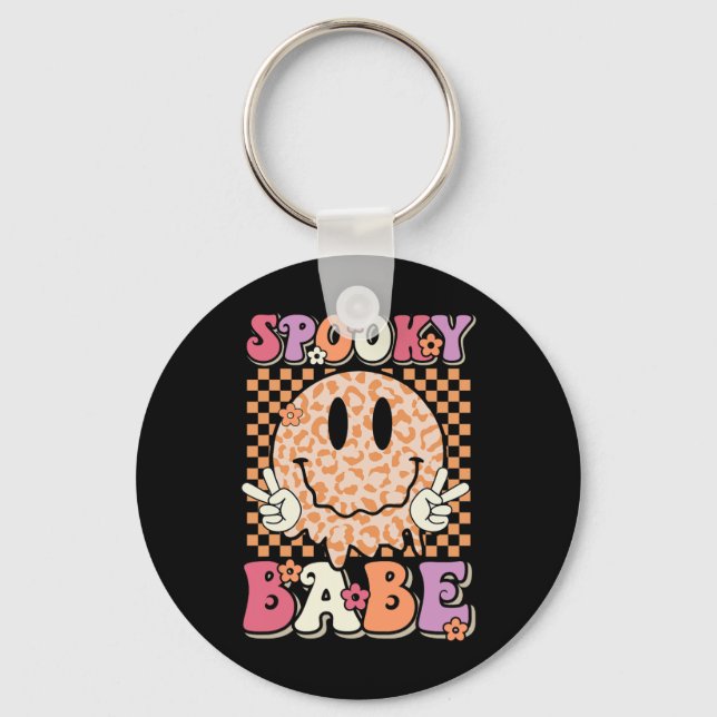 Chaveiro Spooky Bybe Groovy Halloween Leopard Sorri Face Ch (Frente)