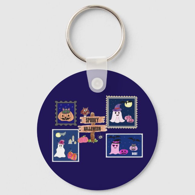 Chaveiro Spooky Halloween Briefmarken Cliipart (Frente)