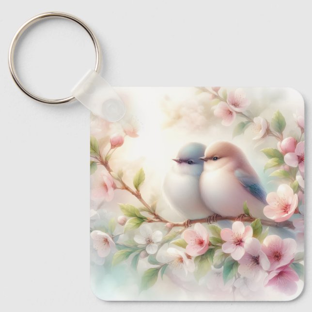 Chaveiro Spring Love Birds Cherry Blossom Floral (Frente)