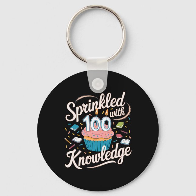 Chaveiro Sprinkled Com 100 Dias De Cupcake De Conhecimento (Frente)