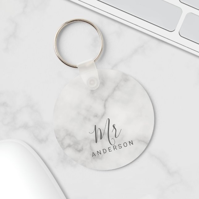 Chaveiro Sr. e Sra. | Marble Modern Script Wedding Elegante (Criador carregado)