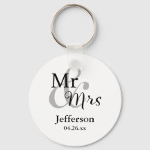 Sr. & Sra. Wedding Favor Keyring com Nome e Data